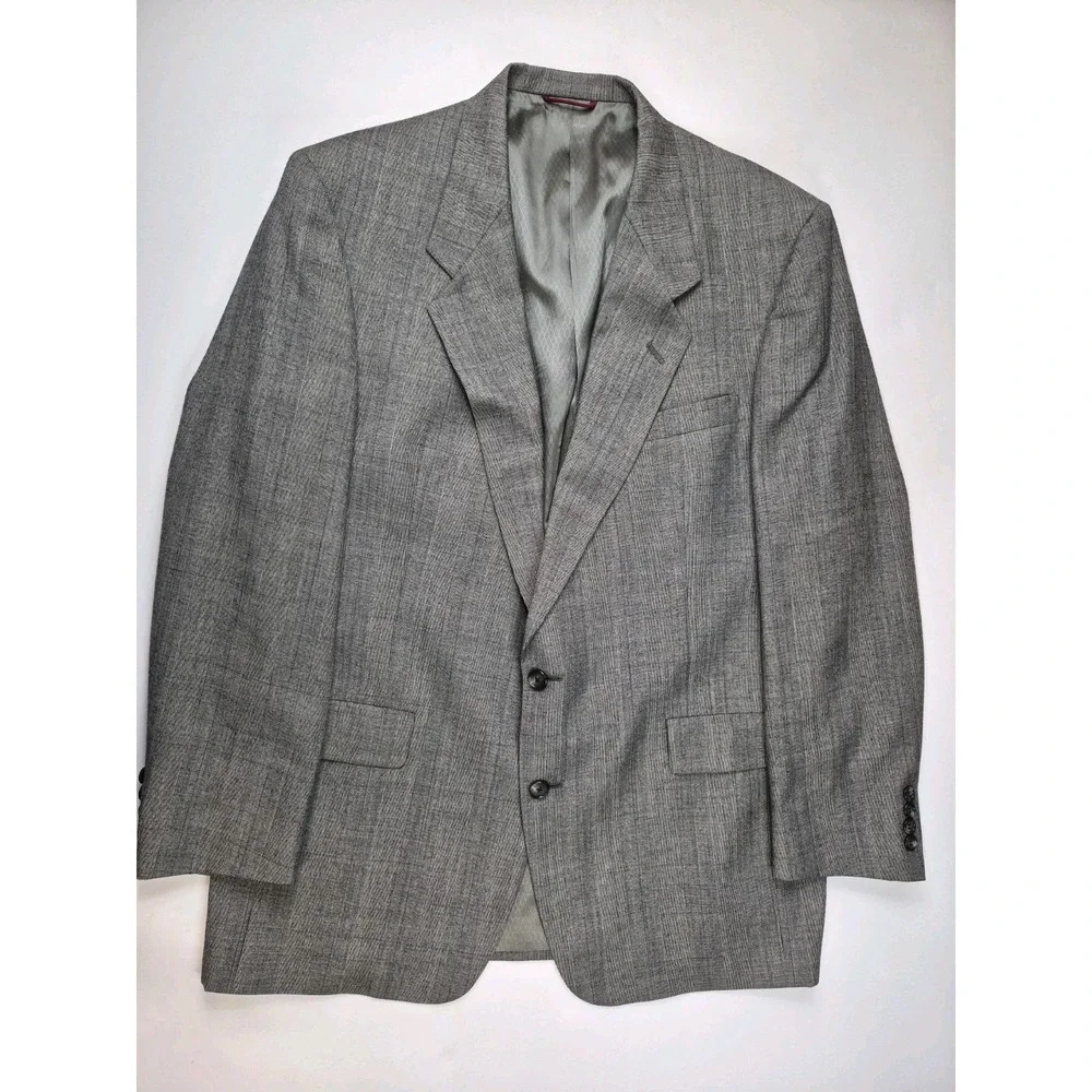Hart Schaffner Marx Mens 44 L Two Button Wool Sports Coat USA Gray Plaid